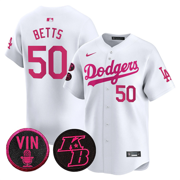 Men's White Los Angeles Dodgers #50 Mookie Betts 2026 Mother’s Day Vapor Premier Limited Stitched Baseball Jersey
